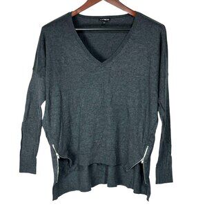 Express Womens Oversized V-Neck Charcoal Grey Sweater With Side Zippers S